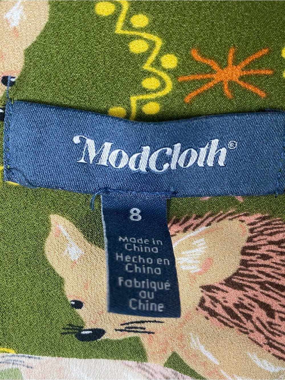 ModCloth Hedgehog Print Fit & Flare Dress Women’s Size 8, Retro Cottagecore - Picture 6 of 11